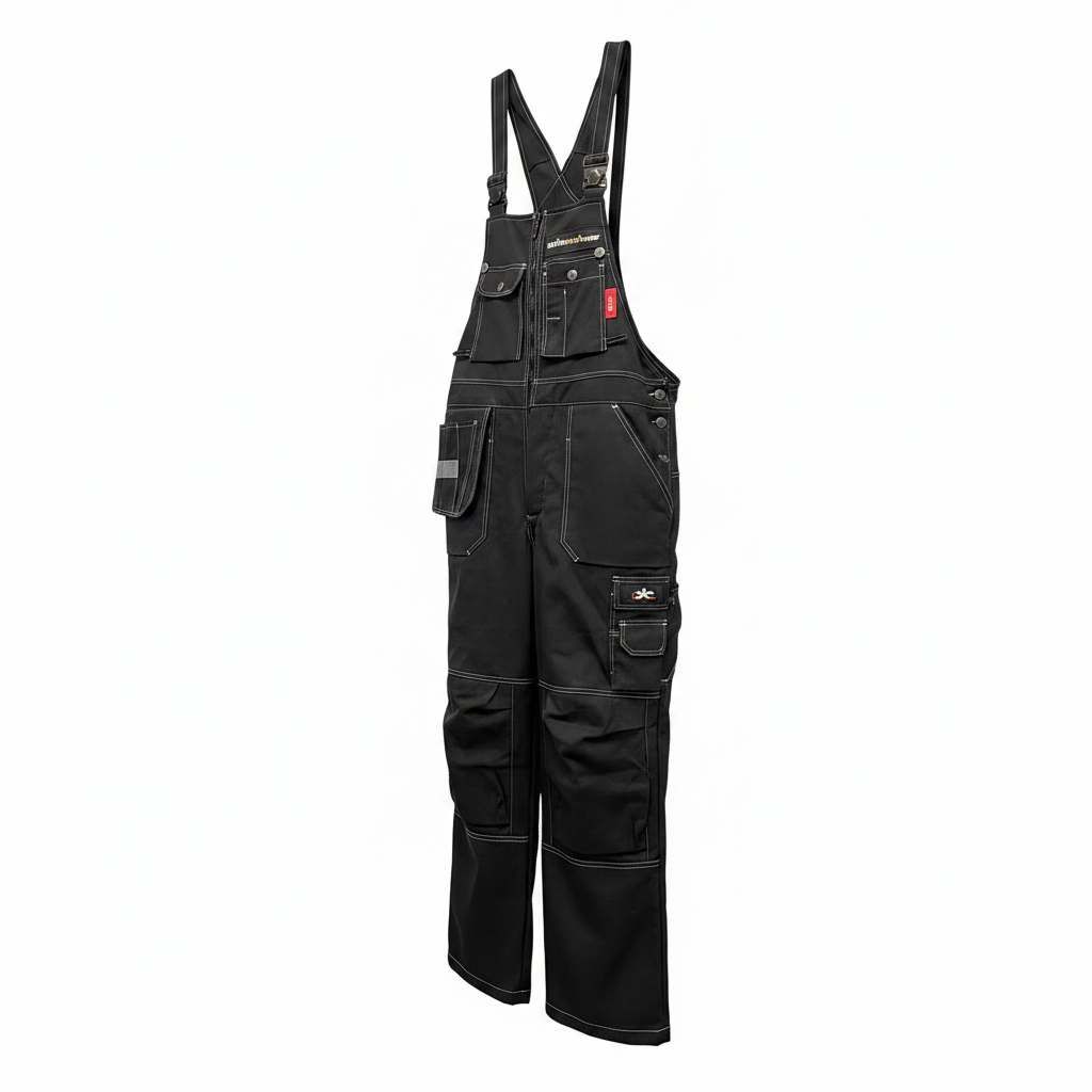 Union Workwear Status — Pantalón de Peto Industrial Negro Multibolsillos