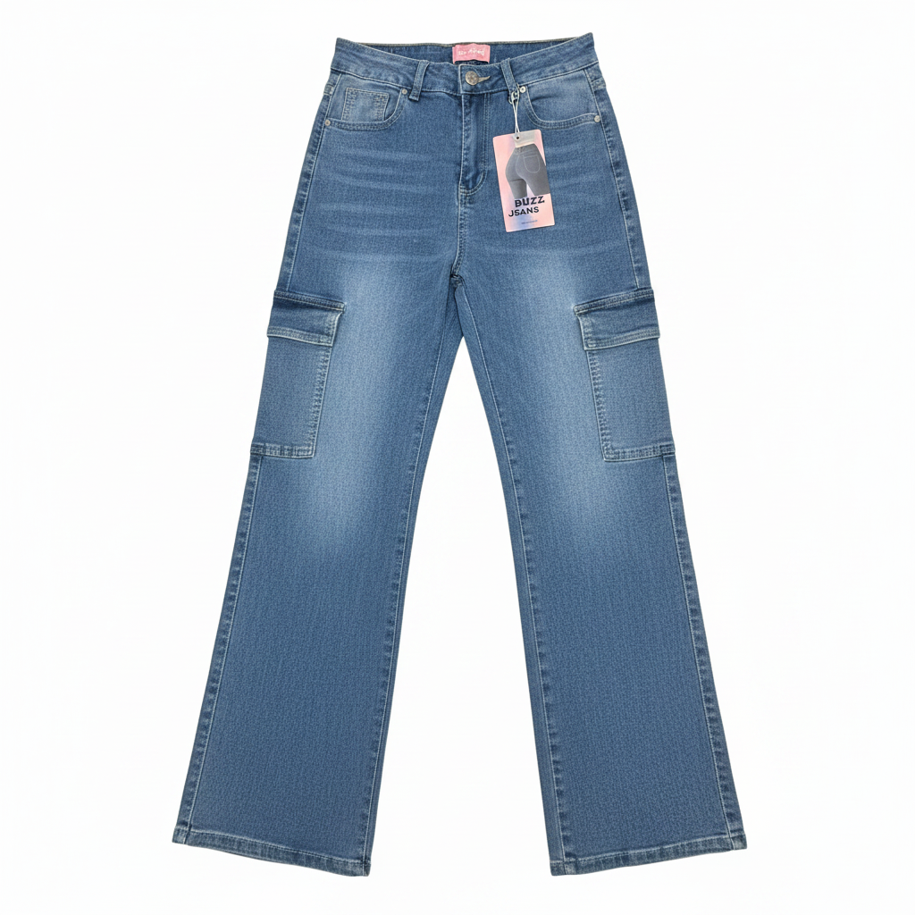 Buzz Jeans Pantalón Jean de Mujer Tipo Cargo | Mezclilla Resistente