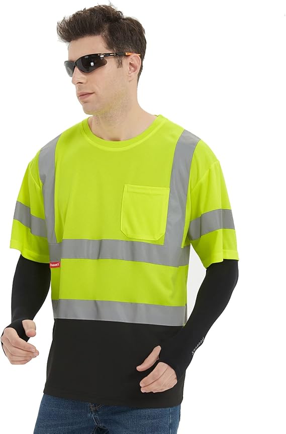 ProtectX High Visibility Short Sleeve Reflective Safety T-Shirt, Men's Heavy Duty Breathable Hi Vis Shirts, Class 2 Type R