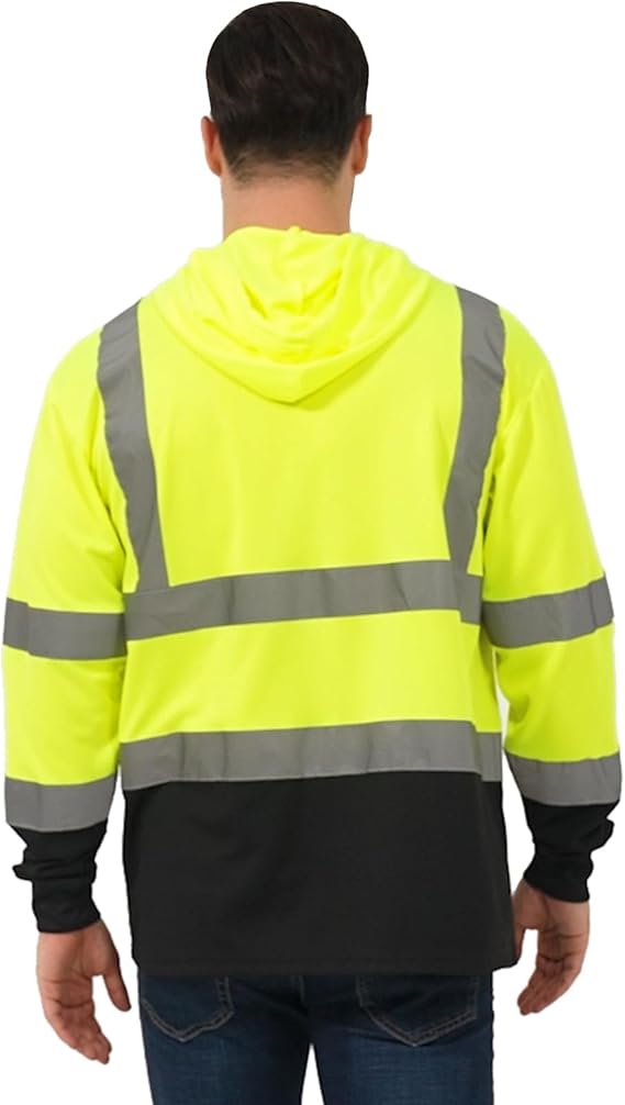 Men's High Visibility Heavy Duty Long Sleeve Reflective Safety Shirts for Men Women, Class 2-3 Type R Hoodie