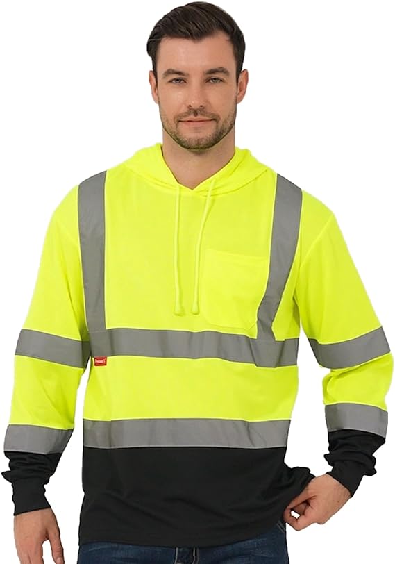 Men's High Visibility Heavy Duty Long Sleeve Reflective Safety Shirts for Men Women, Class 2-3 Type R Hoodie