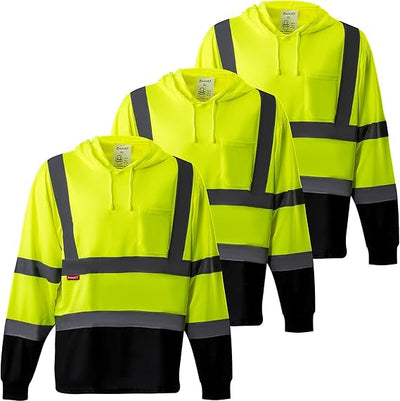 Men's High Visibility Heavy Duty Long Sleeve Reflective Safety Shirts for Men Women, Class 2-3 Type R Hoodie