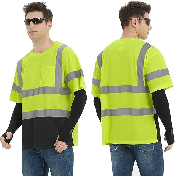 ProtectX High Visibility Short Sleeve Reflective Safety T-Shirt, Men's Heavy Duty Breathable Hi Vis Shirts, Class 2 Type R
