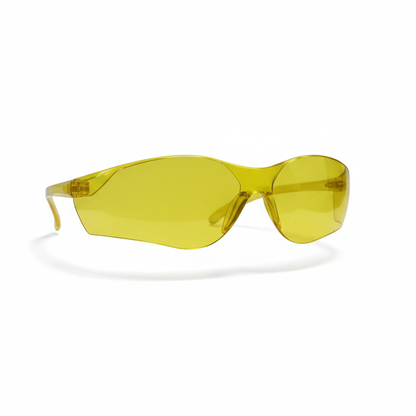 Yellow safety glasses on a white background