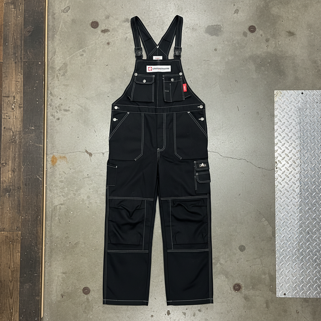 Union Workwear Status — Pantalón de Peto Industrial Negro Multibolsillos