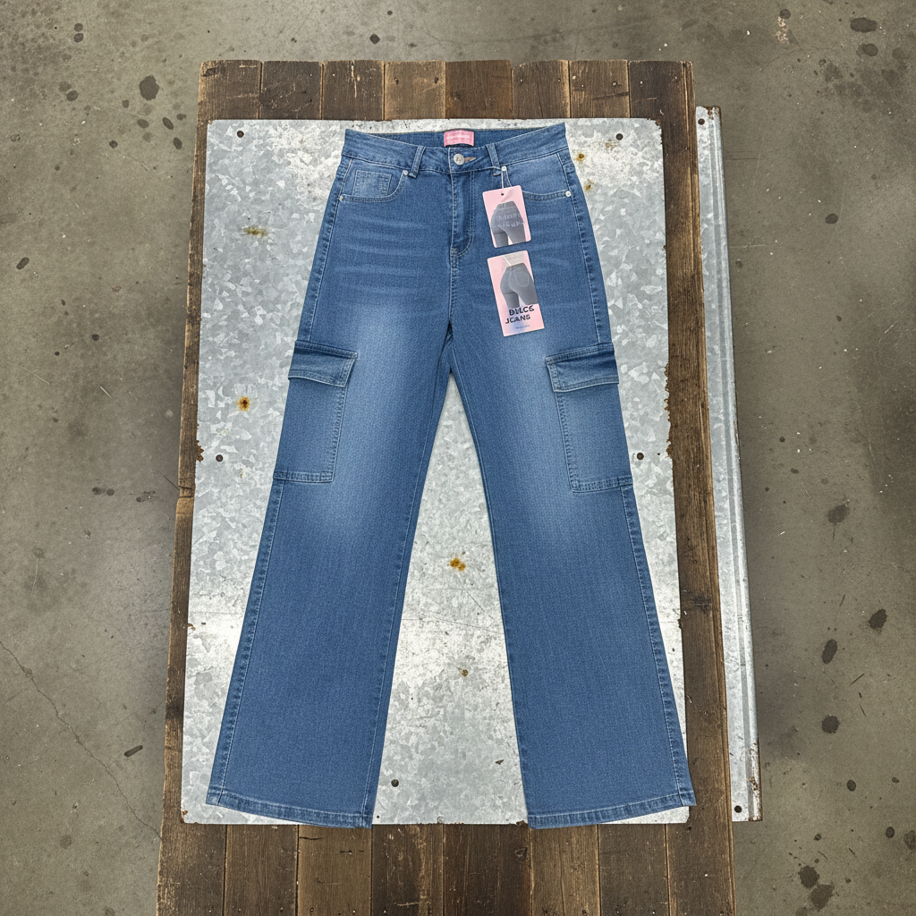 Buzz Jeans Pantalón Jean de Mujer Tipo Cargo | Mezclilla Resistente