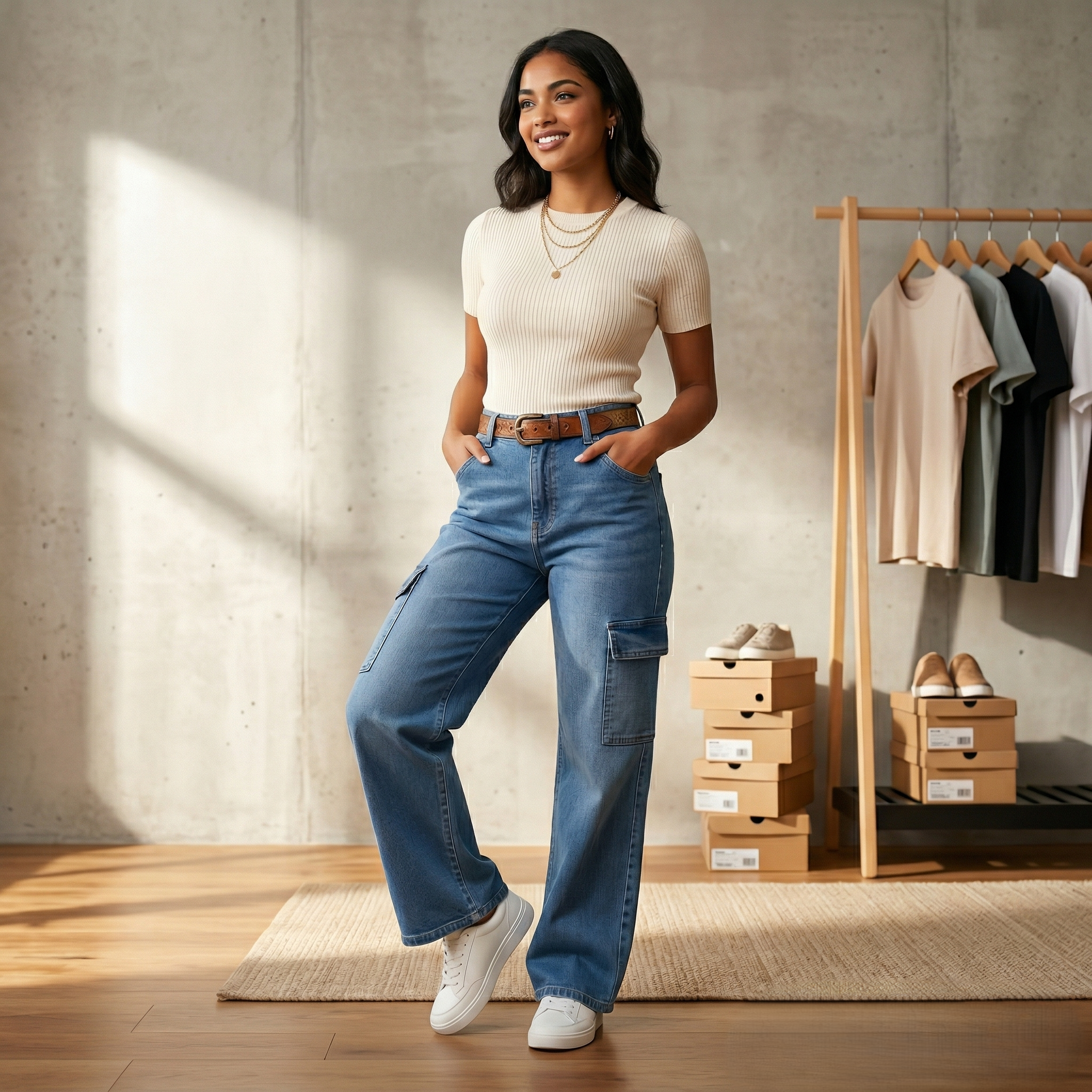 Buzz Jeans Pantalón Jean de Mujer Tipo Cargo | Mezclilla Resistente