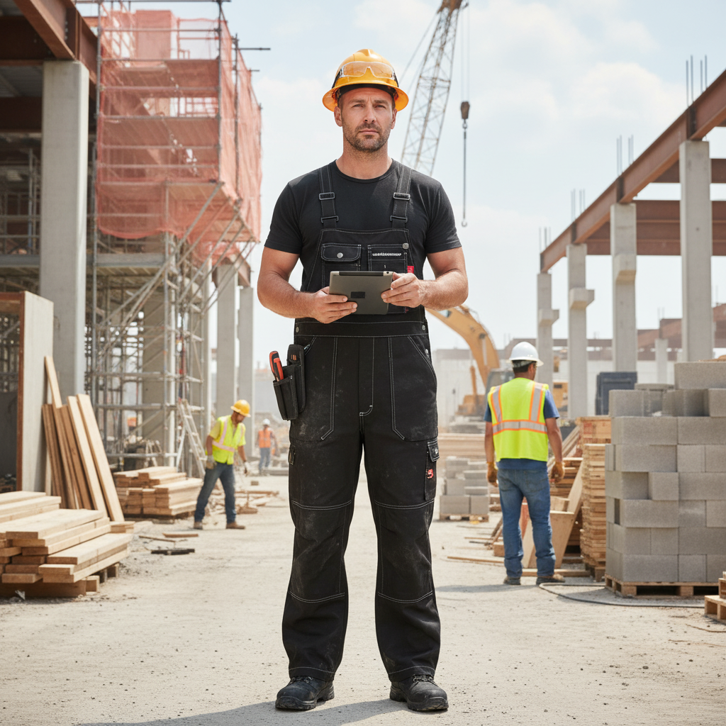 Union Workwear Status — Pantalón de Peto Industrial Negro Multibolsillos